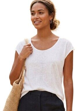 Wrap London White 100% Linen So Neck Sleeveless Lightweight Top Size L